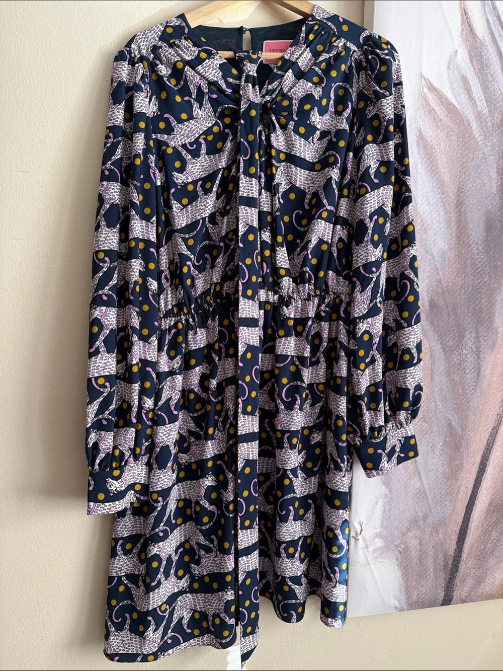 kate spade Navy, White & Yellow Printed Long-Sleeve Dress-NWOT